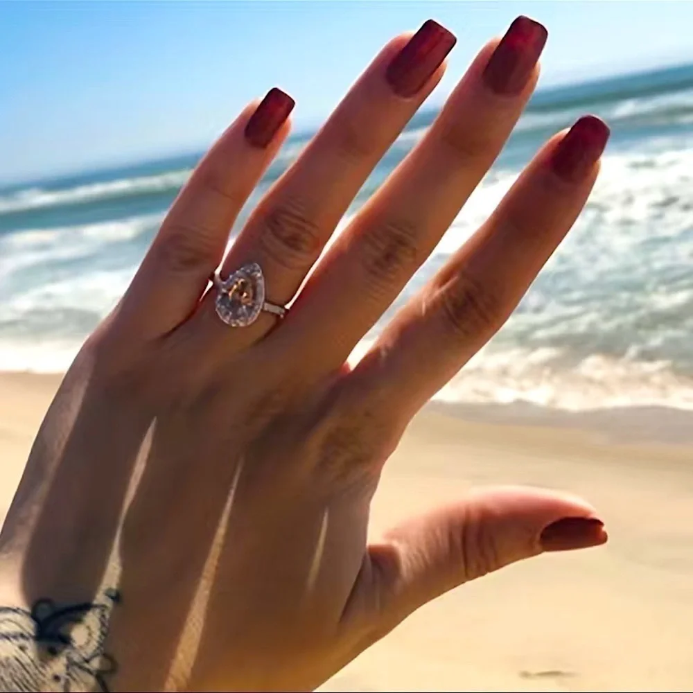 Teardrop Rose Gold Pink Cubic Zirconia Ring - Picture 2 of 5
